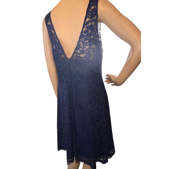 Davids Bridal Womens Short Sleeveless Illusion Lace Dress Size 12 Navy Blue Form - Picture 5 of 10